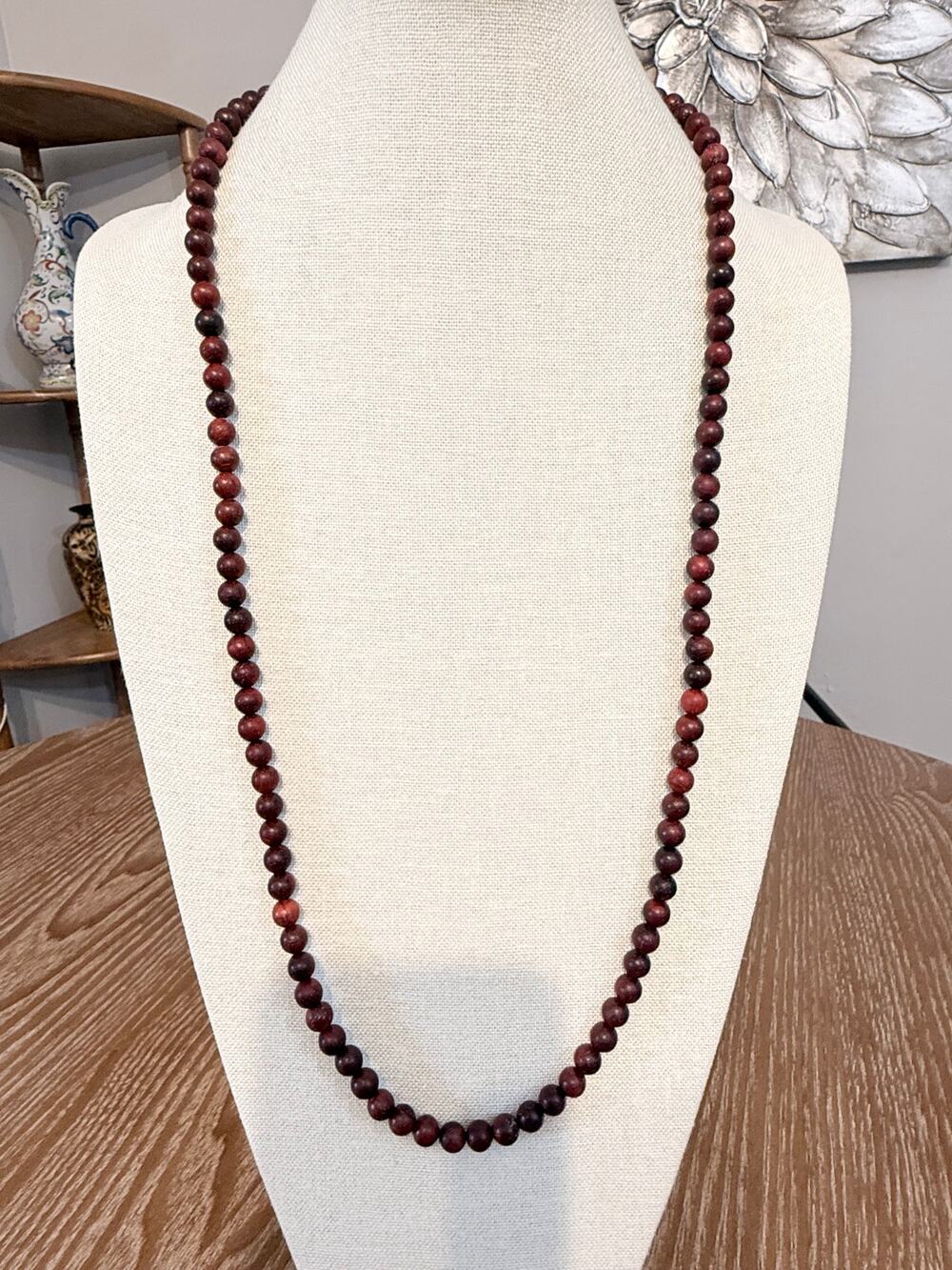 Stretch 32” Wood Bead Meditation Mala Necklace Brown